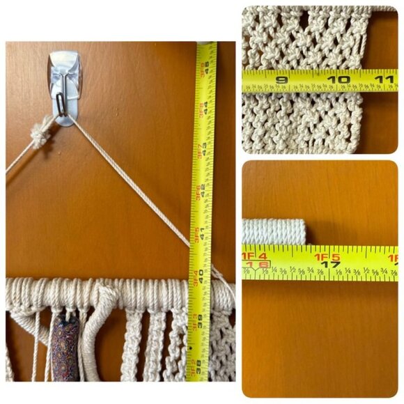 Vintage Macramé Wall Hanging Boho Venetian Antique Chevron Cane Millefiori Beads - Picture 10 of 10